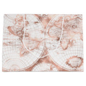 ばら色の金ゴールドのピンクの金属のグリッターの旧式な世界地図 ラージペーパーバッグ (正面)