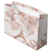 ばら色の金ゴールドのピンクの金属のグリッターの旧式な世界地図 ラージペーパーバッグ (裏面アングル)