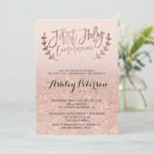 ばら色の金ゴールドのフェイクなグリッターのピンクのグラデーションな最初聖餐 招待状 (スタンド正面)