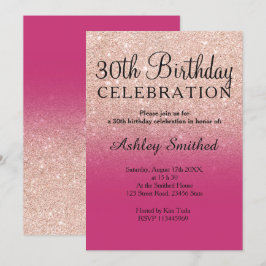 ばら色の金ゴールドのフェイクなグリッターのマゼンタのグラデーションな第30誕生日 招待状