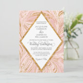 ばら色の金ゴールドのフェイクなグリッターの大理石の赤面のペーパー結婚式 招待状 (スタンド正面)