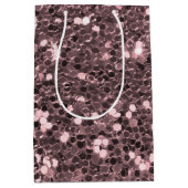 ばら色の金ゴールドのフェイクなグリッターの輝き ミディアムペーパーバッグ (正面)