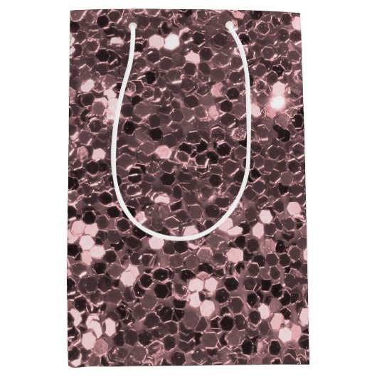 ばら色の金ゴールドのフェイクなグリッターの輝き ミディアムペーパーバッグ (正面)