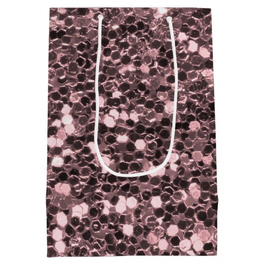 ばら色の金ゴールドのフェイクなグリッターの輝き ミディアムペーパーバッグ (裏面)