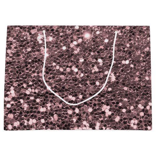 ばら色の金ゴールドのフェイクなグリッターの輝き ラージペーパーバッグ (正面)