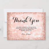 ばら色の金ゴールドのフェイクなグリッターは菓子16をつけます サンキューカード (正面)