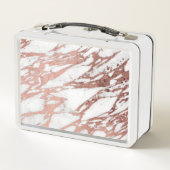ばら色の金ゴールドのフェイクなホイルおよび白い大理石パターン メタルランチボックス (裏面)