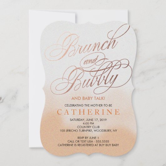 ばら色の金ゴールドのフェイクなホイル、ブランチ及び快活なベビーシャワー 招待状 (正面)