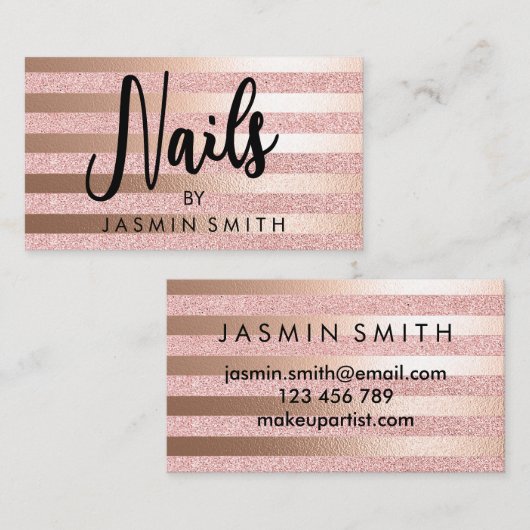 ばら色の金ゴールドのフェイクなGlitter&のばら色の金ゴールドホイルのネイル 名刺 (正面/裏面)