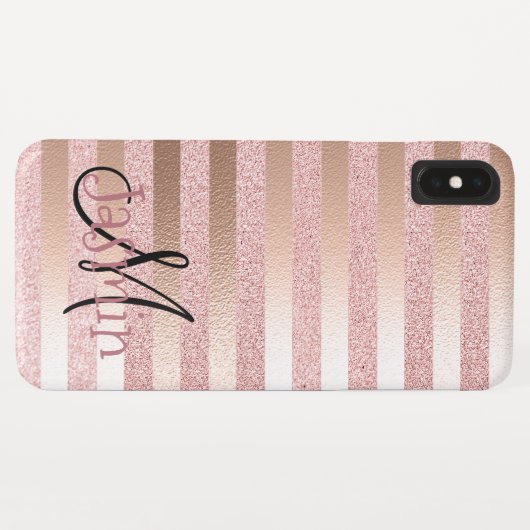 ばら色の金ゴールドのフェイクなGlitter&のばら色の金ゴールドホイルは縞で飾ります Case-Mate iPhoneケース (裏面(横))