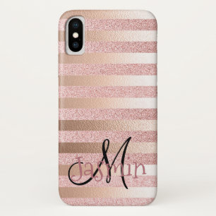 ばら色の金ゴールドのフェイクなGlitter&のばら色の金ゴールドホイルは縞 iPhone X ケース