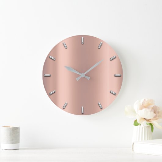 ばら色の金ゴールドのモモのピンクの灰色の金属銀製のミニマル ラージ壁時計 (ホーム)