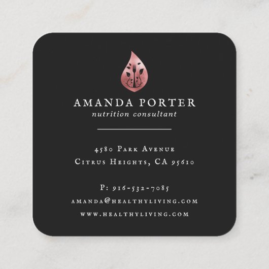 ばら色の金ゴールドのロゴ|の栄養物の名刺 スクエア名刺 (裏面)