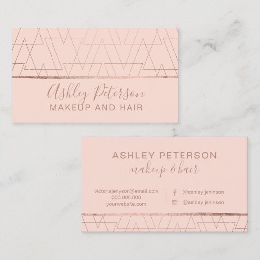 ばら色の金ゴールドの三角形の赤面の毛の化粧のタイポグラフィ 名刺 (正面/裏面)