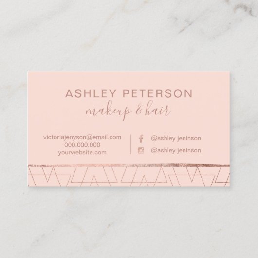 ばら色の金ゴールドの三角形の赤面の毛の化粧のタイポグラフィ 名刺 (裏面)