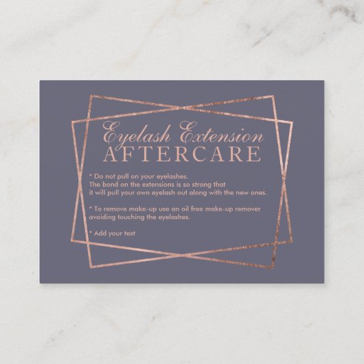 ばら色の金ゴールドの原稿の灰色の紫色のまつげのアフターケア 名刺 (裏面)