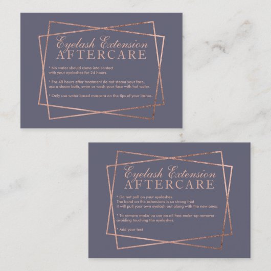 ばら色の金ゴールドの原稿の灰色の紫色のまつげのアフターケア 名刺 (正面/裏面)