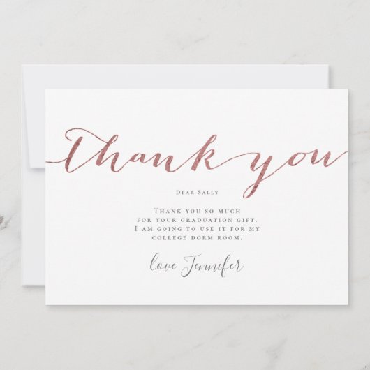 ばら色の金ゴールドの原稿3の写真の卒業は感謝していしています サンキューカード (裏面)