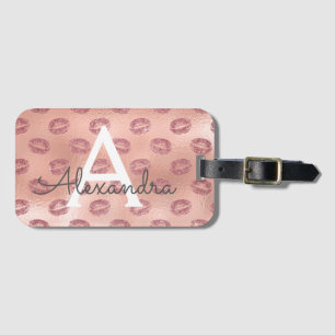 ばら色の金ゴールドの口紅のモノグラムの名前 ラゲッジタグ