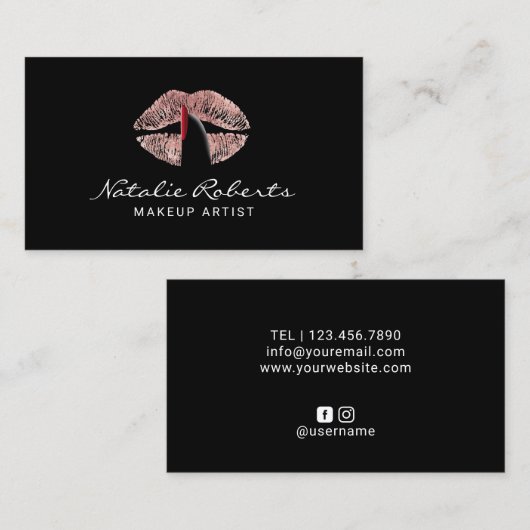 ばら色の金ゴールドの唇のサロンのメーキャップアーティスト指 名刺 (正面/裏面)