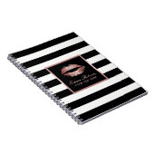 ばら色の金ゴールドの唇モダンで黒い及び白のストライプ ノートブック (右側)