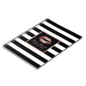 ばら色の金ゴールドの唇モダンで黒い及び白のストライプ ノートブック (左側)