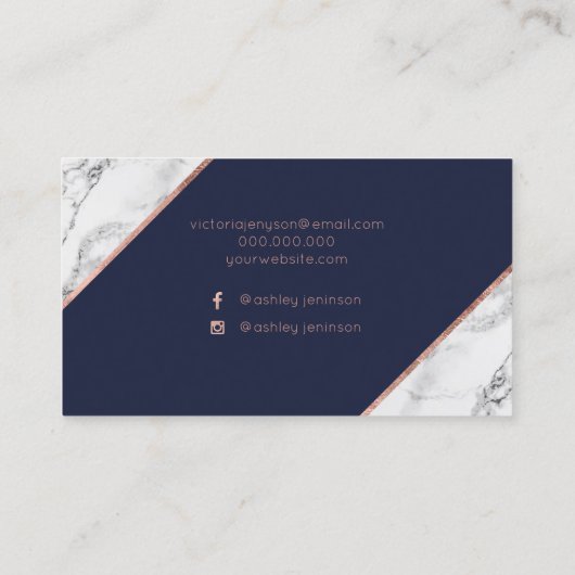 ばら色の金ゴールドの大理石の原稿海軍化粧のタイポグラフィ 名刺 (裏面)