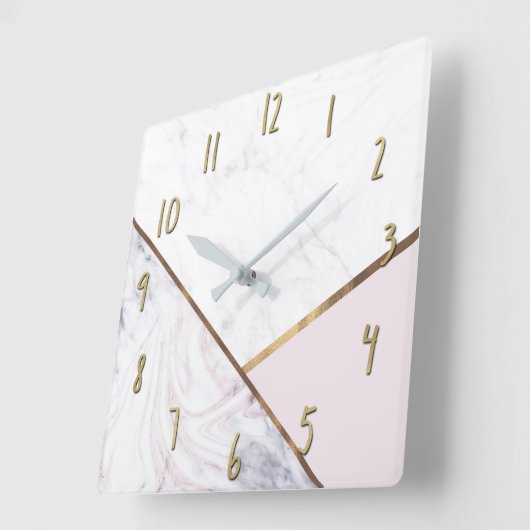 ばら色の金ゴールドの大理石の渦巻及び赤面のピンクの青銅色の魅力 スクエア壁時計 (傾斜)