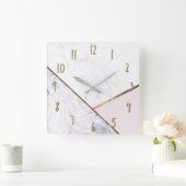 ばら色の金ゴールドの大理石の渦巻及び赤面のピンクの青銅色の魅力 スクエア壁時計 (ホーム)