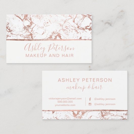 ばら色の金ゴールドの大理石の白髪の化粧のタイポグラフィ 名刺 (正面/裏面)