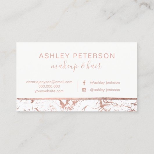 ばら色の金ゴールドの大理石の白髪の化粧のタイポグラフィ 名刺 (裏面)