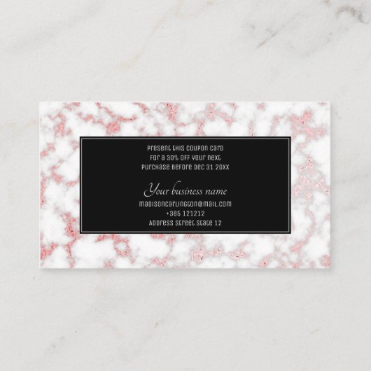 ばら色の金ゴールドの大理石ホイルの質 割引カード (裏面)