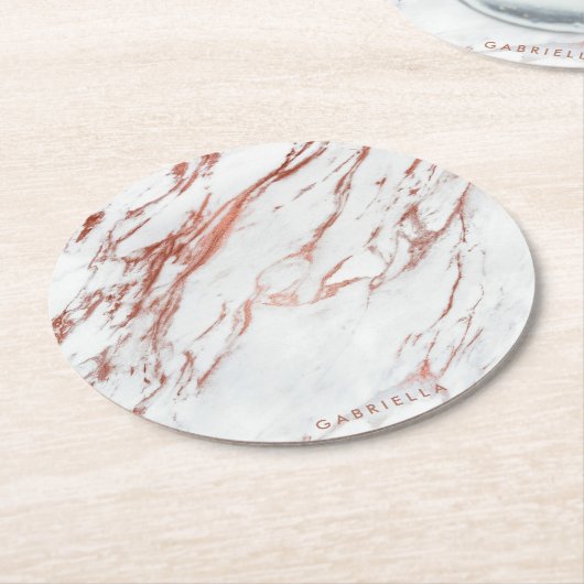 ばら色の金ゴールドの大理石 ラウンドペーパーコースター (アングル)
