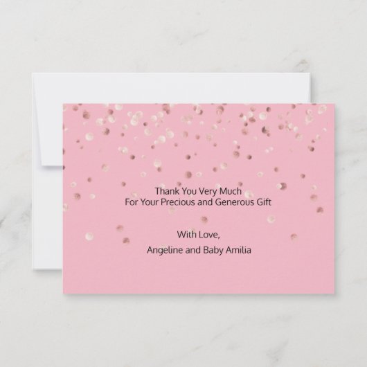 ばら色の金ゴールドの女の子のベビーシャワーは写真感謝していしています + 文字 サンキューカード (裏面)