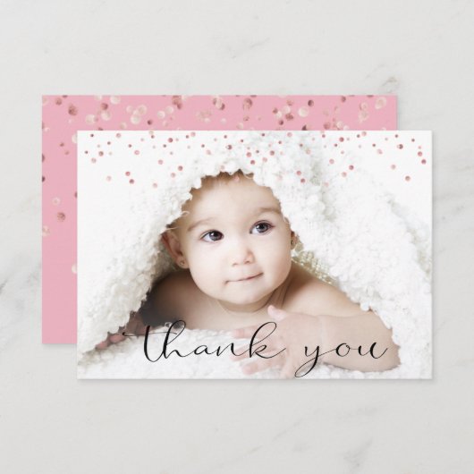 ばら色の金ゴールドの女の子のベビーシャワーは写真感謝していしています + 文字 サンキューカード (正面/裏面)