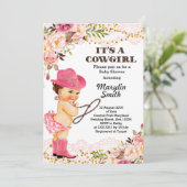 ばら色の金ゴールドの女性のカーボーイのベビーシャワーのレース 招待状 (スタンド正面)