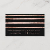 ばら色の金ゴールドの幾何学的でストライプな毛の化粧のタイポグラフィ 名刺 (裏面)