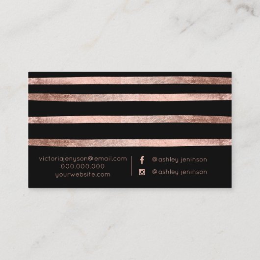 ばら色の金ゴールドの幾何学的でストライプな毛の化粧のタイポグラフィ 名刺 (裏面)