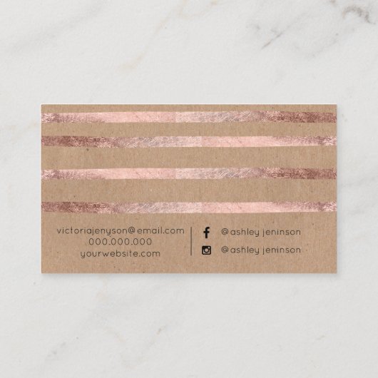 ばら色の金ゴールドの幾何学的なクラフトの毛の化粧のタイポグラフィ 名刺 (裏面)