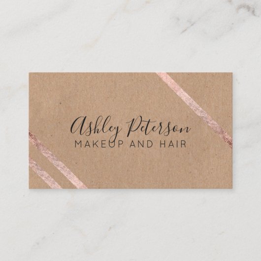 ばら色の金ゴールドの幾何学的なクラフトの毛の化粧のタイポグラフィ 名刺 (正面)