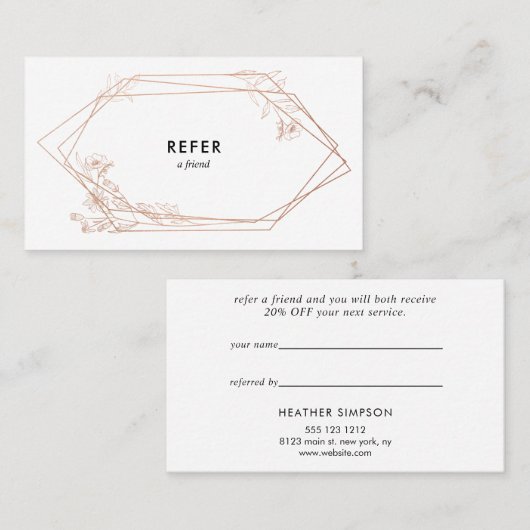 ばら色の金ゴールドの幾何学的な花柄 紹介カード (正面/裏面)