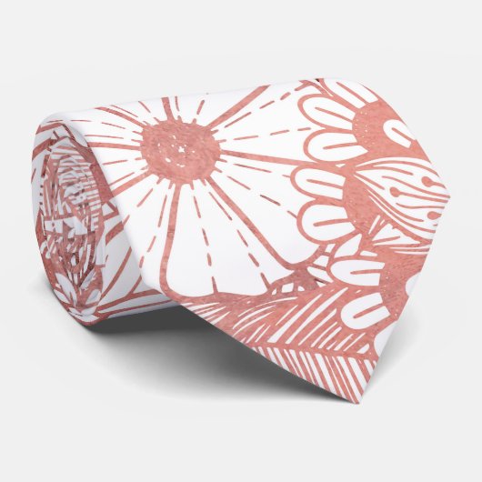 ばら色の金ゴールドの手描きの花のイラストレーションパターン ネクタイ (ロール)