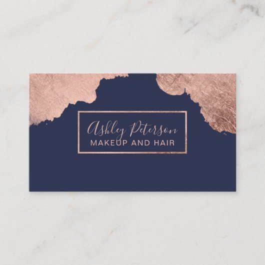 ばら色の金ゴールドの打撃の青い毛の化粧のタイポグラフィ 名刺 (正面)
