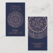 ばら色の金ゴールドの曼荼羅の真夜中の青いヨガのインストラクター 名刺 (正面/裏面)