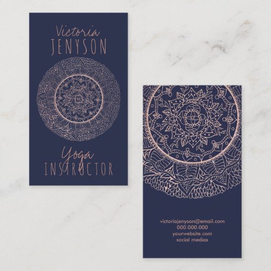 ばら色の金ゴールドの曼荼羅の真夜中の青いヨガのインストラクター 名刺 (正面/裏面)