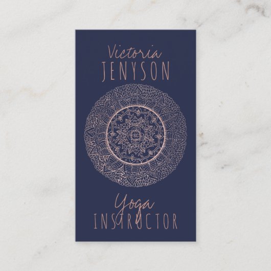 ばら色の金ゴールドの曼荼羅の真夜中の青いヨガのインストラクター 名刺 (正面)