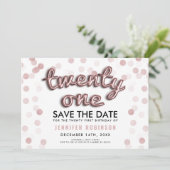 ばら色の金ゴールドの気球のグリッターの第21誕生日 招待状 (スタンド正面)