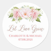 ばら色の金ゴールドの水彩画の花は愛が結婚式を育てるようにしました ラウンドシール (正面)