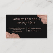 ばら色の金ゴールドの水彩画は毛の化粧のタイポグラフィを滴らせます 名刺 (裏面)