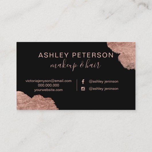 ばら色の金ゴールドの水彩画は毛の化粧のタイポグラフィを滴らせます 名刺 (裏面)